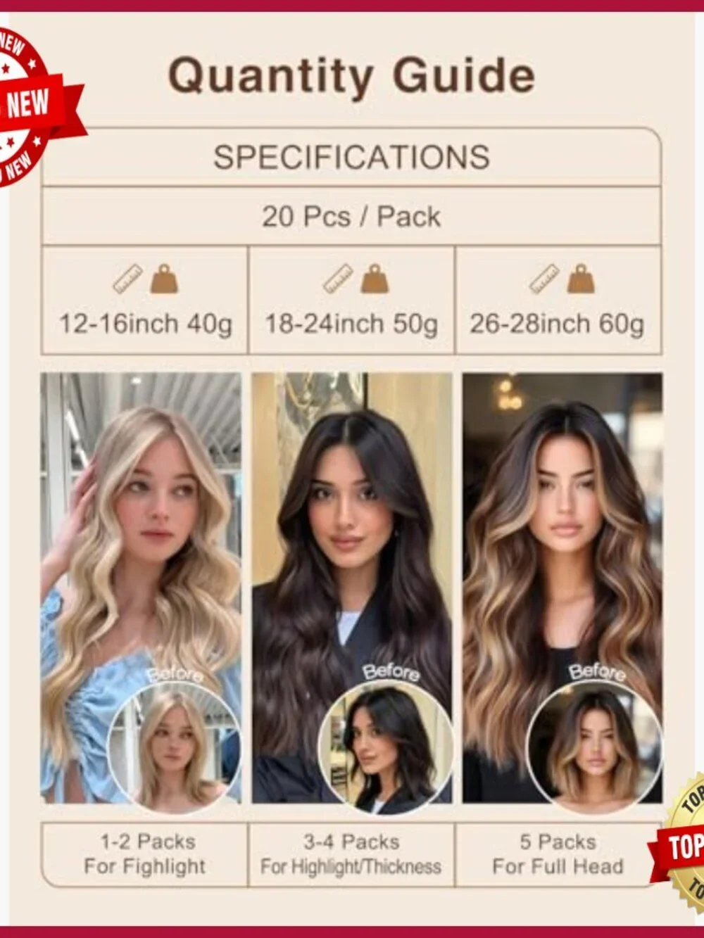 20-Inch Tape-In Human Hair Extensions, 20 Pieces, Straight Seamless Weft